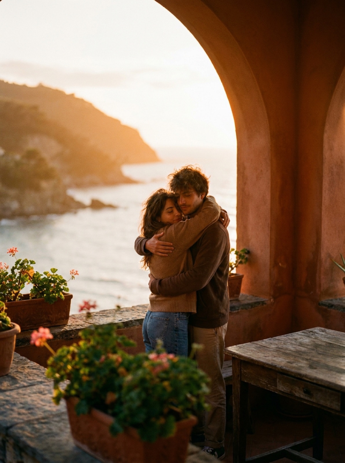 Coppia al tramonto che ascolta la propria canzone
